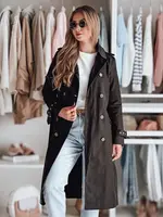 Płaszcz damski długi z paskiem SLIMFOTA czarny Dstreet