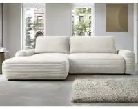 Rohová sedačka Cord, smetanově bílá strukturovaná látka, levý roh