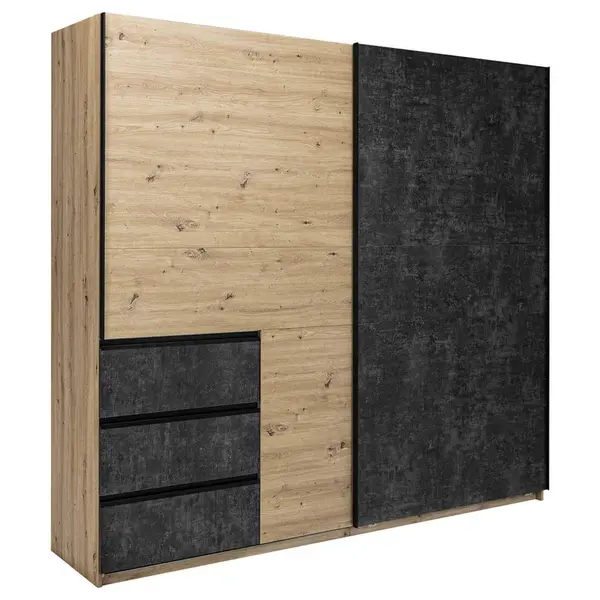 MID.YOU ŠATNÍ SKŘÍŇ S POSUVNÝMI DVEŘM, šedohnědá, dub artisan, 215/205/61,5 cm