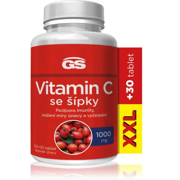 GS Vitamin C 1000 mg se šípky tablety pro podporu imunitního systému, krásnou pleť a nehty 150 tbl