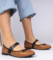 Gemre Brown women's ballet flats with a bow Mansy