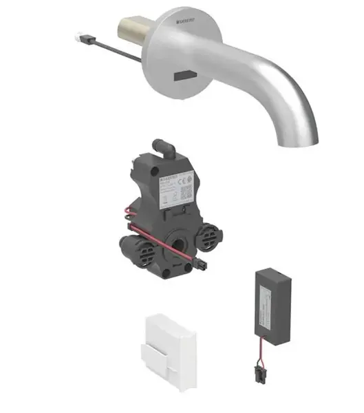 Geberit Piave - Elektronický umývadlový ventil pod omietku, batériové napájanie, easy to clean, kefovaná nerezová 116.283.SN.1