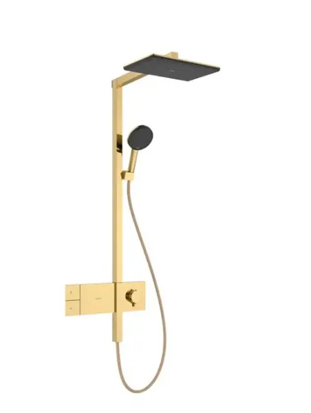 Hansgrohe Raindance Alive Q - Sprchový set s termostatom, 21x34 cm, 3 prúdy, leštený vzhľad zlata 24580990