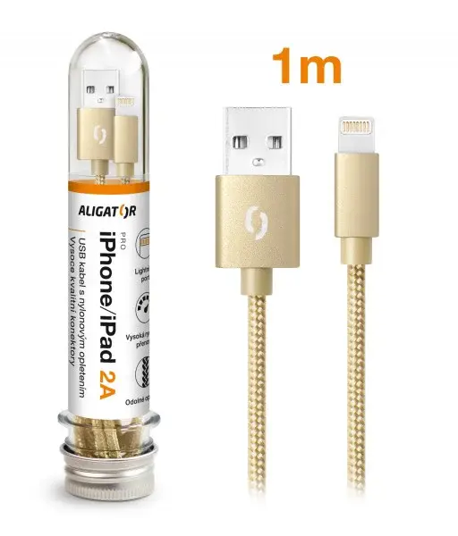 Datový kabel ALIGATOR TUBA 2A, iPhone lightning, zlatá