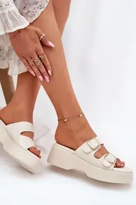 Boto Dámské pantofle na platformě a klínu s přezkami světle béžové Nitarelia