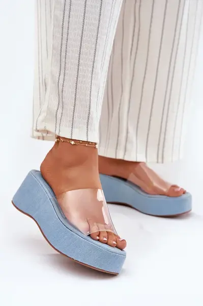 Boto Dámské Pantofle S Průhledným Páskem Na Klínu Jeans Meltiana