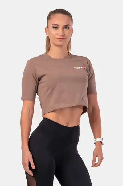 Nebbia Minimalist Logo NEBBIA crop top 600 , S, hnědá