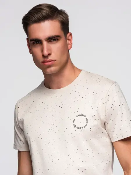 Ombre Men's printed cotton t-shirt with round neckline - beige