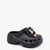 Boto Dětské Sandály Dívčí Pěnové S Mašlí A Dekoracemi Černé Selvana