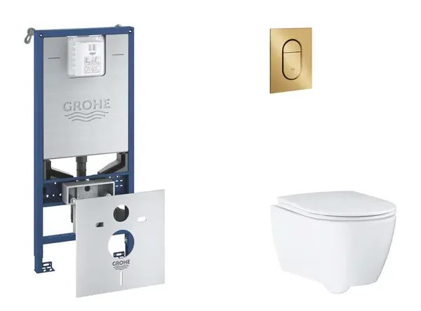 Grohe Rapid SLX - Set predstenovej inštalácie, klozetu, dosky SoftClose a tlačidla Arena Cosmopolitan S, kefovaný Cool Sunrise SANI11BB4119