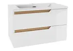 kielle Oudee - Skrinka s umývadlom 80 cm, lesklá biela/tmavý dub 50002S810