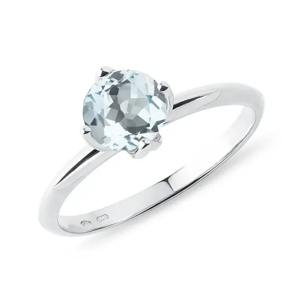 Něžný prstýnek s akvamarínem v bílém 14k zlatě KLENOTA