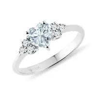 Prsten s akvamarínem ve tvaru srdce v bílém zlatě KLENOTA