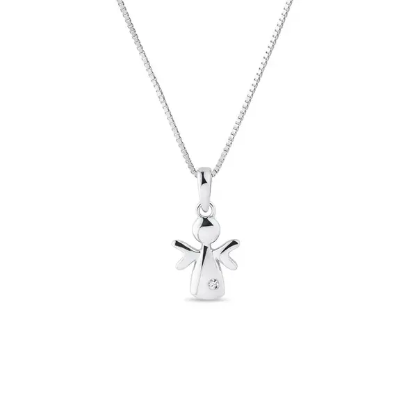 Detský náhrdelník v tvare anjela z bieleho zlata s diamantom KLENOTA
