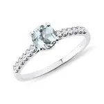 Diamantový prsteň z bieleho zlata s akvamarínom KLENOTA