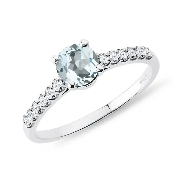 Diamantový prsteň z bieleho zlata s akvamarínom KLENOTA