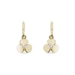 Zlaté detské náušnice trojlístok s diamantmi KLENOTA