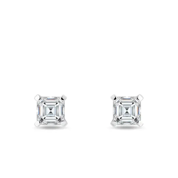Náušnice s asscher diamantem v bílém zlatě KLENOTA
