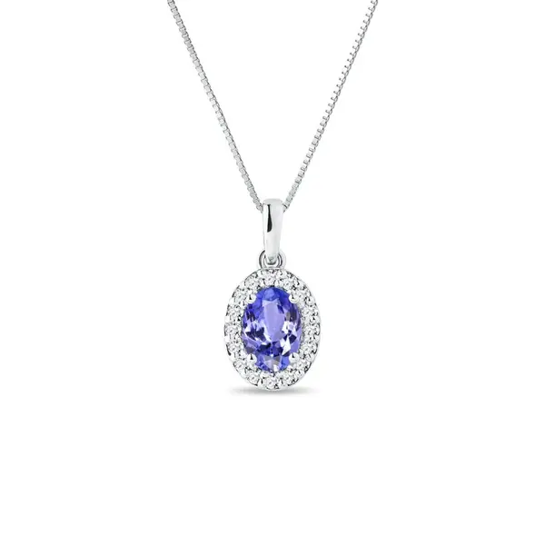 Přívěsek s tanzanitem a diamanty v bílém zlatě KLENOTA