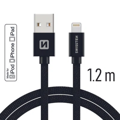Datový kabel Swissten Textile USB-C/ Lightning MFi 1,2 M, black