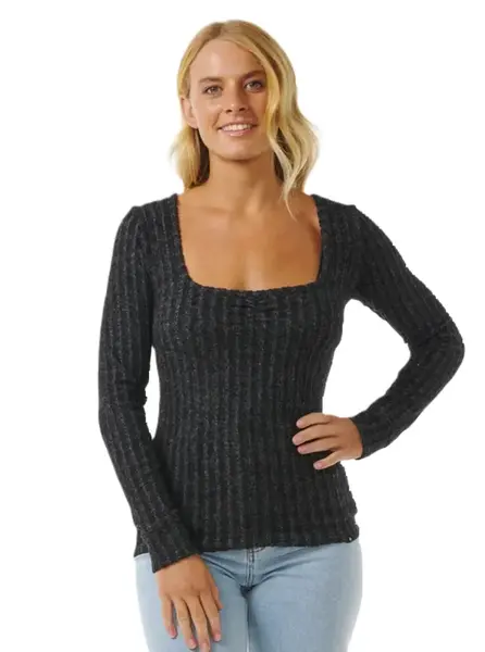 Rip curl dámské tričko Open Neck Cosy Ls Black Marle | Černá | Velikost L