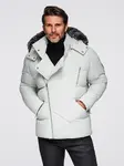Ombre Men's quilted jacket with hooded ramonesque cut - light grey