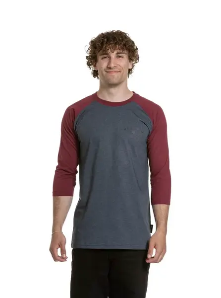 Meatfly pánské tričko s dlouhým rukávem Kennedy Raglan Navy Heather / Dark Wine | Červená | Velikost XL | 100% bavlna