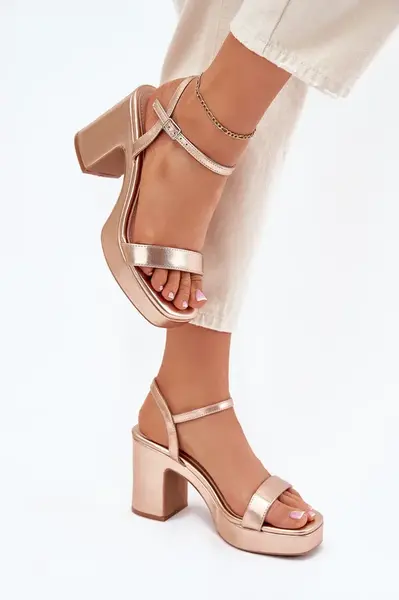 Boto Eko Kožené Sandály Na Podpatku Růžové Zlato Lillita