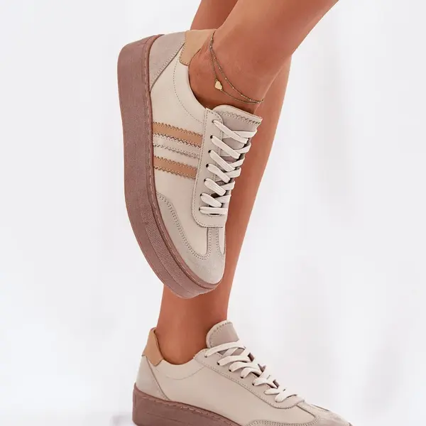 Dámské Kožené Tenisky Na Platformě Zazoo N1234 Béžové