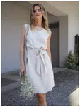 Edoti Midi dress, wide straps with linen