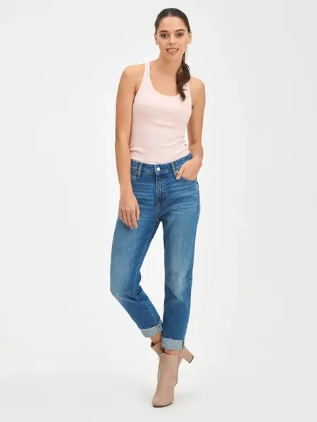 Modré dámské džíny GAP Mid rise universal slim boyfriend jeans