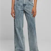 Ladies Wide Leg Slit Denim - blue