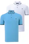 DOUBLE SET T8586 DEWBERRY MEN'S T-SHIRT-WHITE-LIGHT BLUE