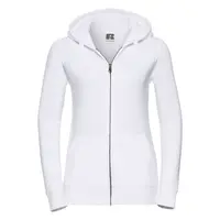 White women's sweatshirt with hood and zipper Authentic Russell