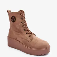VINCEZA Suede Boots Workers na masívnom platforme béžové laviky kliny
