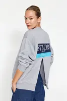 Trendyol Gray Melange Back Print Detail Fleece Inside Regular/Normal Fit Knitted Sweatshirt