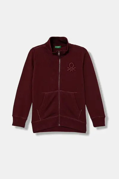 Detská bavlnená mikina United Colors of Benetton bordová farba, s nášivkou, 3J68C501B