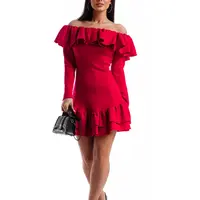 Pink dress with decorative frill at the La Diva neckline