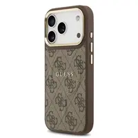 Zadní kryt Guess PU Leather 4G Gold Frame MagSafe  Apple pro iPhone 17 Pro, hnědá