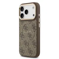 Zadní kryt Guess PU Leather 4G Gold Frame MagSafe Apple pro iPhone 17 Pro, hnědá