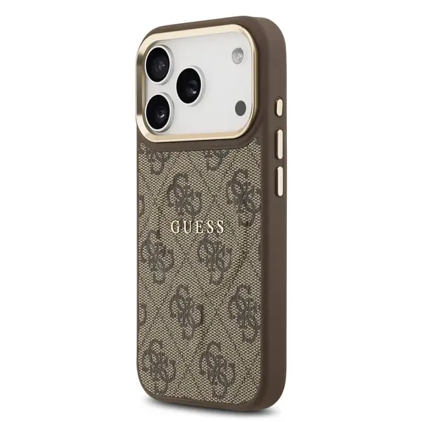 Zadní kryt Guess PU Leather 4G Gold Frame MagSafe  Apple pro iPhone 17 Pro, hnědá