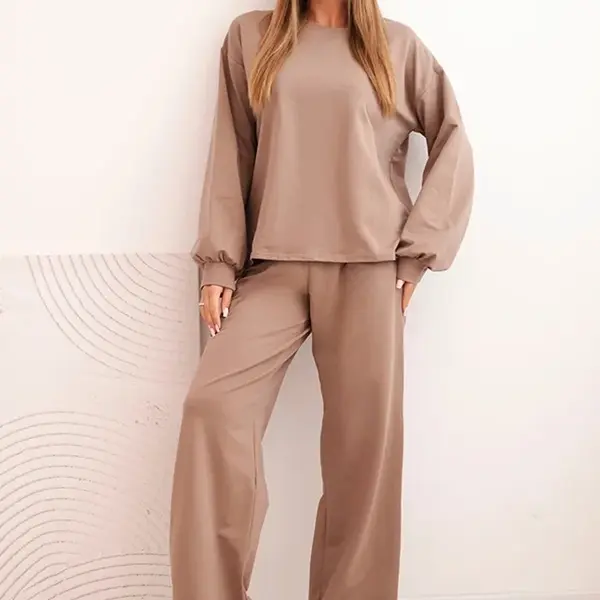 Polski Dámská bavlněná souprava se širokými nohavicemi a dlouhým rukávem mikiny fango