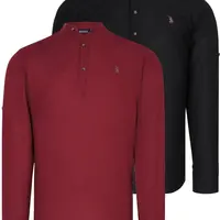 DOUBLE SET G783 DEWBERRY JUDGE COLLAR SHIRT-BLACK-BURGUNDY