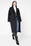 Trendyol Black oversize široký strih dlhý vlnený kašmírový kabát
