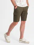 Ombre One-color men's shorts with cargo pockets - dark olive