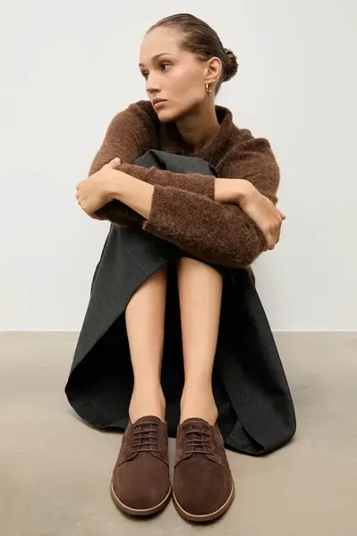 Semišové polobotky Answear.LAB dámské, hnědá barva, na plochém podpatku