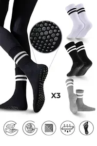 01575 Dewberry 3-Pack Silicone Grip Non-Slip Sports Socks-WHITE-BLACK-GREY
