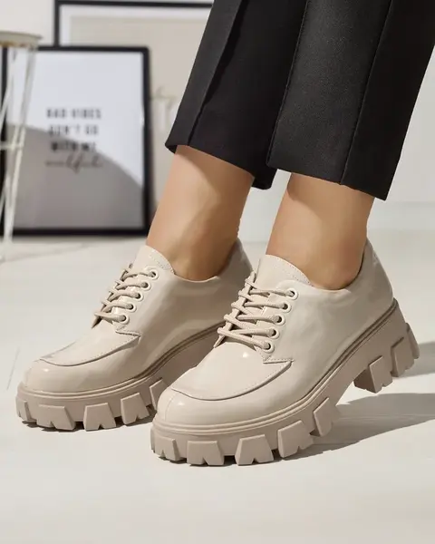 Resti Women's light beige lacquered lace-up shoes Ginara - Footwear