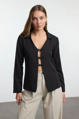 Trendyol Black Front Buckle Regular Regular Fit Woven Shirt