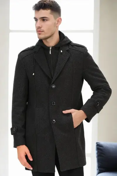 PLT8334 DEWBERRY MEN'S COAT-LIGHT PATTERNED ANTHRACITE